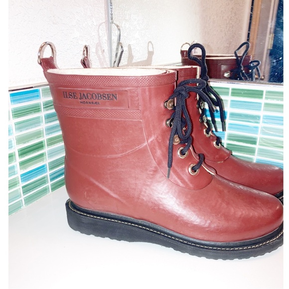 NWOT ILSE JACOBSEN hornbæk Short Rubber Rain Boots Lined Brick Red SZ: 9 (39) - Picture 5 of 15